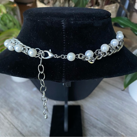 Silver Tone Cascading Faux Pearls Statement Necklace & Earring Set - Picture 6 of 6